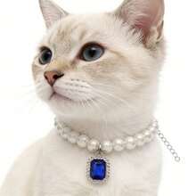 Faux Pearl Elegant Cat & Dog Collar, Adjustable Size For More Practical Use, Paired With Rhinestone Pendant, Fashionable Non-Fading, Suitable For Daily Wear And Parties - Multicolor - View 1
