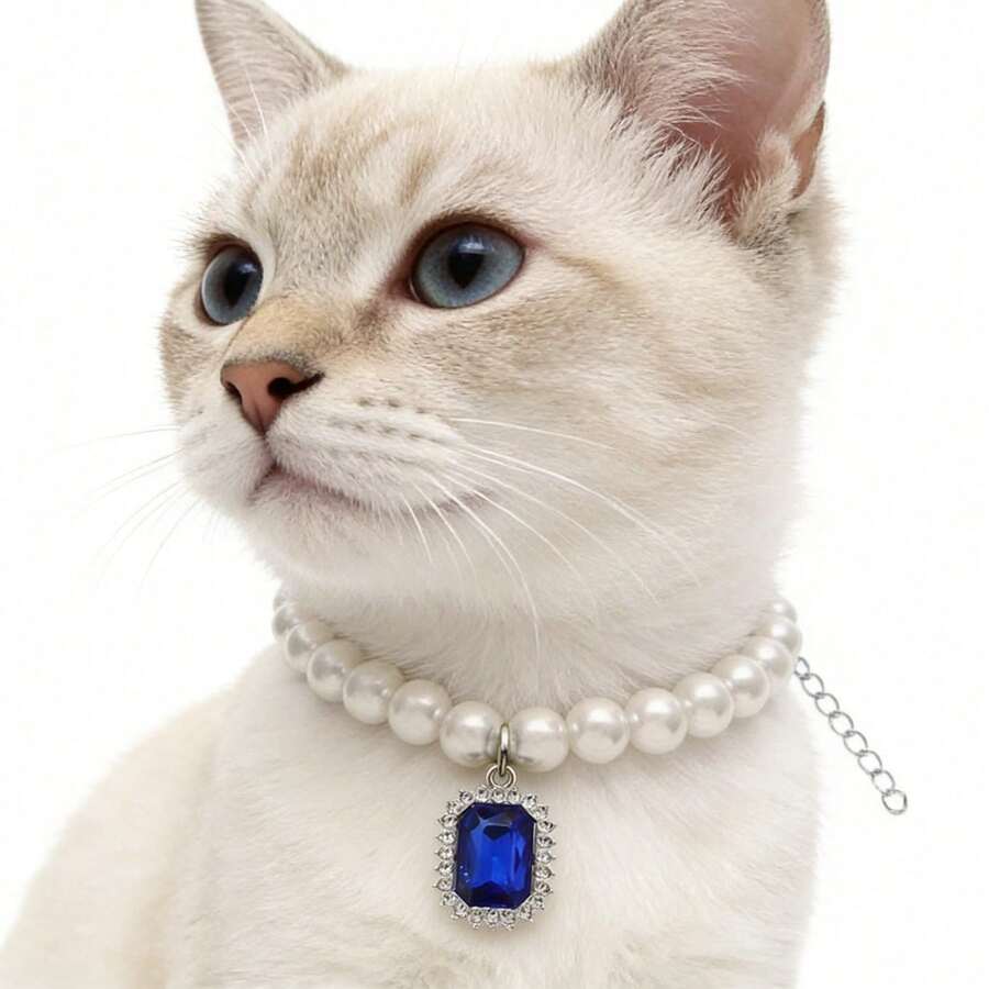 Faux Pearl Elegant Cat & Dog Collar, Adjustable Size For More Practical Use, Paired With Rhinestone Pendant, Fashionable Non-Fading, Suitable For Daily Wear And Parties - Multicolor - View 1