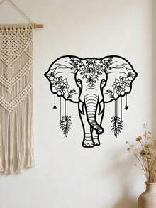 1pc Iron Elephant Wall Art Decor, Boho Floral Design, Living Room Wall Hanging Decoration, Creative Home Gift,Home Decor ,Room Decor,Wall Decor Gifts Birthday Graduation - 黑色的 - 查看 8