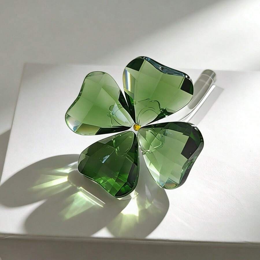 6.5x6.5x10cm Sparkling Crystal Four-Leaf Clover Desktop Decor, Lucky Talisman Home Accessory