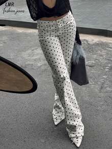 Quần jeans ống loe chấm bi cài nút dành cho nữ, kiểu dáng thường ngày, đa năng. - trắng - Xem 8