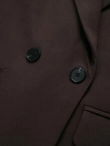 Old Money 風格女款寬鬆純色雙排扣翻領休閒西裝外套，極簡時尚，適合春、秋、冬穿著 - 深咖 - 查看 4