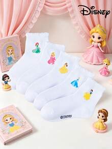 Disney 1/5双公主风可爱女童过膝袜，美人鱼图案，韩版卡通，男女童冬季透气短袜，整体可爱风格，甜美气质，卡通图案，时尚休闲透气学生袜，适合日常穿着、返校季、节日礼物 - 彩色 - 查看 3