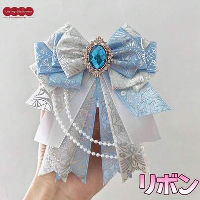 1件可爱丝带胸针装饰，12色复古宝石定制激光丝带，手工DIY成品，宅男偶像周边，背包装饰，动漫游戏角色扮演配饰