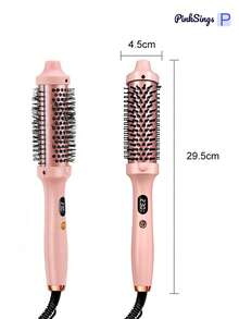 PinkSings 30秒快速加热温控电动美发梳，1.5英寸圆形加热梳头，二合一造型卷发棒带显示屏，电动美发造型梳，卷发梳，非吹风机，非热风梳，价格实惠的女士产品，女士美发配件，女士礼物 - 粉色 - 查看 12