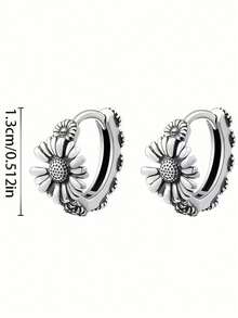 Khuyên tai unisex hình hoa hướng dương và hoa cúc kiểu retro, thiết kế tối giản độc đáo dành cho nam giới, phong cách hiphop đường phố. - A - Xem 7