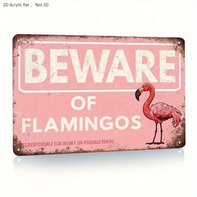 1pc 2D Flat Flamingo Metal Wall Art, Outdoor Pink Flamingo Decor, Flamingo Wall Art Gift - 8" X 12", Suitable For Home, Kitchen, Bar, Patio, Garage Party Decoration, 2D Flat