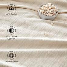 Vellux Cobija de algodón Tejido Natural acogedora cálida Textura cheurón amigable para Mascotas para Todo el año King Ecru King 1 - Crudo - Ver 3