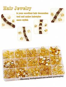 80pcs Gold Hair Accessories, Multi-Style Hair Ties, Clips, Beads Suitable For Women & Girls Braids, Buns, Curls - Gold - View 5