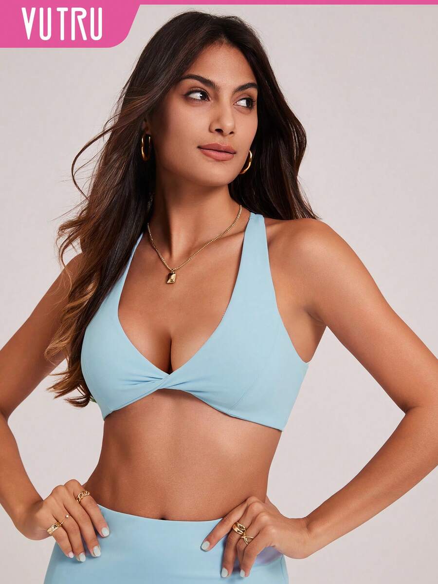 VUTRU 1 chiếc áo ngực thể thao ôm sát kiểu racerback có đệm, thích hợp cho yoga và thể dục. - Màu xanh nhạt - Xem 1