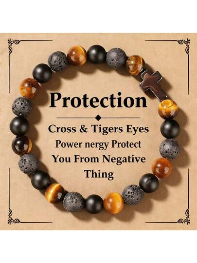 1 pieza Pulsera de yoga de moda con cruz religiosa de cuentas - Joyería elástica y extensible para hombres y mujeres, accesorio de moda para protección y confort emocional, regalo apilable para sanación