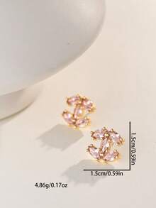 金色字母耳环，时尚优雅简约奢华高端，铜镶嵌立方氧化锆吊坠耳环，适合女性日常佩戴 - 粉色 - 查看 6