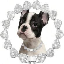 2pcs Fashionable Cuban Link Rhinestone Encrusted Luxury Pet Collar, Personalized Hiphop Dog Necklace, High-Quality Material, Suitable For Pets - Multicolor - View 6