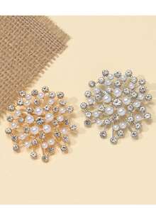 Women's New Pearl & Rhinestone Snowflake Brooch, Luxury Elegant Brooch Pin - Silver - View 3