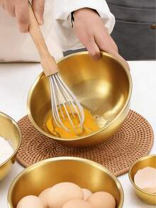 3pcs Stainless Steel Mixing Bowls: Perfect Kitchen Accessories For Restaurants [Silver-Gold 3pcs (17+19.5+22)Cm] - Gold - View 2