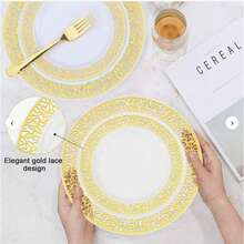 10/25/50/100pcs Premium Hollow Serving Platters, Minimalist Elegant Plates, Can Be Used As Fruit Plates, Salad Plates, Party Plates, Tabletop Decor, Washable, Stackable, Space-Saving, Reusable, Suitable For: Birthday, Wedding, Outdoor Picnic, Family Gathering, Holiday Celebration, Campus Party, Christmas, Thanksgiving, Mother's Day - White - View 7