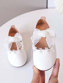 1 par de zapatos de niña con suela blanda y antideslizante, con puntera cuadrada y redonda, zapatos de princesa versátiles y de moda, adecuados para primavera y verano - Blanco - View 4