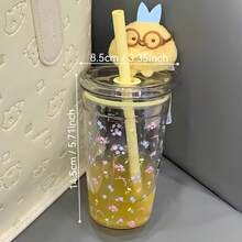 16盎司可重复使用印花水瓶 - 便携耐用，夏季补水好帮手，带吸管盖 - 送给姐妹、朋友、女友和同事的理想礼物，适合露营、聚会、野餐、生日和情人节 - 必备办公用品 - 彩色 - 查看 4
