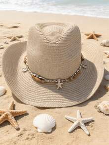 1pc Bohemian Solid Color Beaded Hollow Panama Straw Hat, Casual Protective Sunshade Hat, Fashion Versatile, Suitable For Outdoor Activities, Women's Country Hat, Suitable For All Seasons, Holiday Gift, Mother's Day Gift For Mom, Valentine's Day Gift - MZ3056+ML56 - View 14