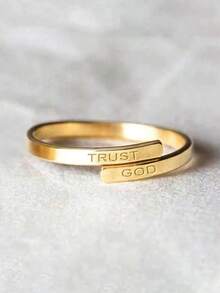 1pc Adjustable "Trust In God" Double-Layer Copper Ring, Suitable For Men And Women, Free Size - Open Ring - View 9