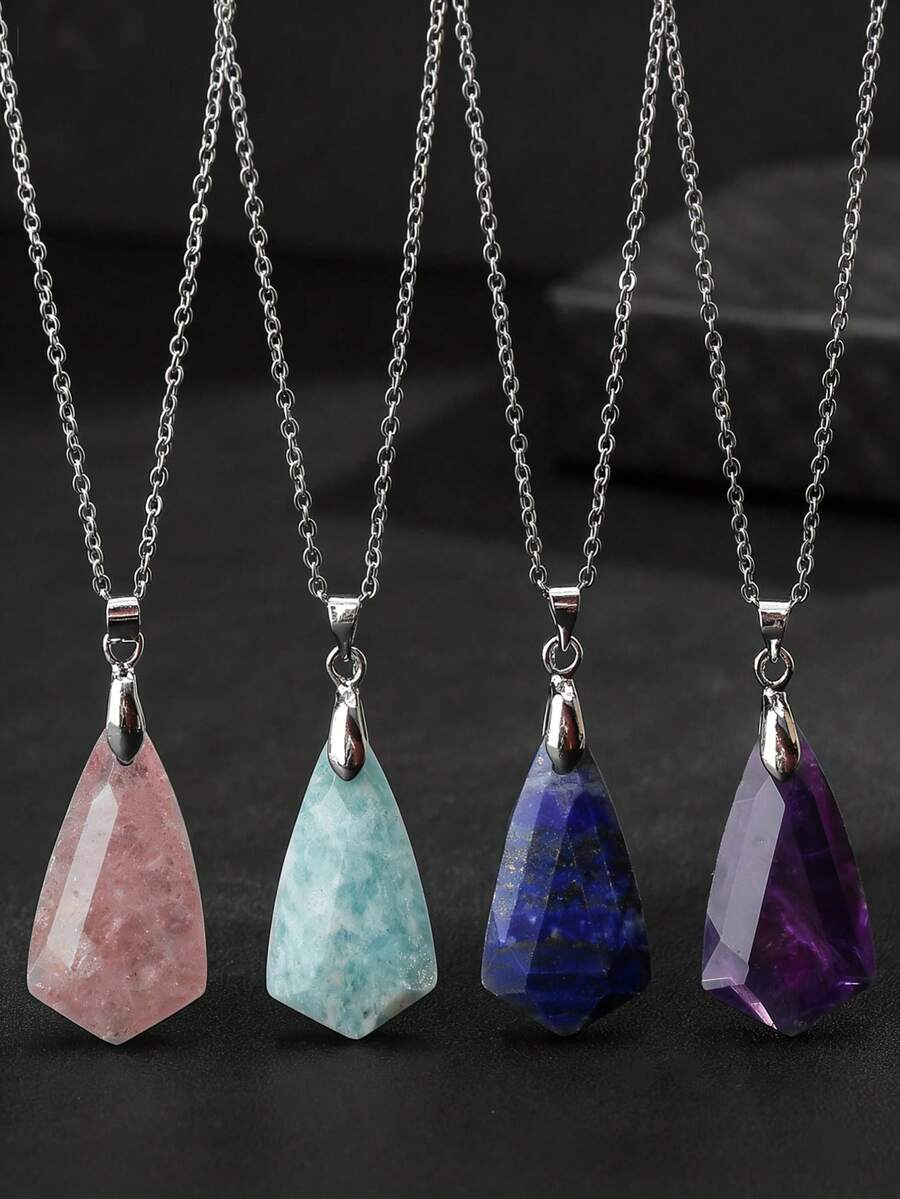 1件天然水晶吊坠，多面切割紫水晶项链，波西米亚风格首饰，时尚独特吊坠项链，节日和派对送给朋友的理想礼物 - 菱形吊飾項鍊 - 查看 1