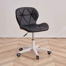 Sedia per computer - Sedia con schienale per ufficio domestico - Sgabello per camera da letto e balcone - Sedia regolabile in altezza per dormitorio studentesco - Sedia per trucco e studio - Pelle - Nero - Piedini in nylon - Visualizzare 1