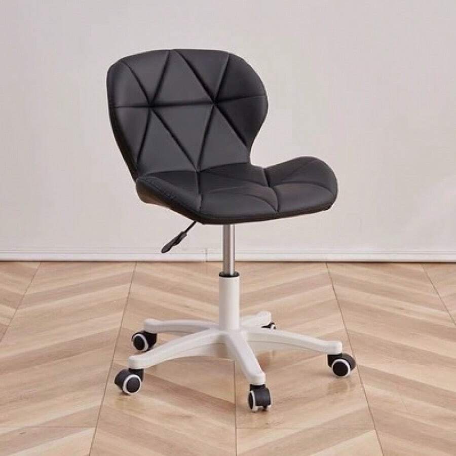 Sedia per computer - Sedia con schienale per ufficio domestico - Sgabello per camera da letto e balcone - Sedia regolabile in altezza per dormitorio studentesco - Sedia per trucco e studio - Pelle - Nero - Piedini in nylon - Visualizzare 1