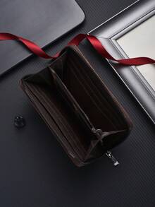 SHABILI 1件装纯色PU皮革大容量拉链钱包，商务手拿包，男士手机袋，通勤及日常钱包，长款钱包，旅行必备夏季钱包，男士钱包，皮革腕包，节日毕业教师节礼物，生日礼物，母亲节礼物 - 查看 2