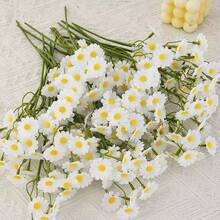 Set de 6 piezas, 60 piezas de flores de margarita de seda artificial, ramo de flores de margarita blanca falsa para decoración de boda, manualidades, decoración del hogar y dormitorio - Blanco - Ver 6