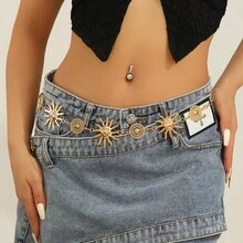 新款欧美时尚性感金属向日葵腰链连衣裙，小众设计女士腰带链 - 黃色 - 查看 20