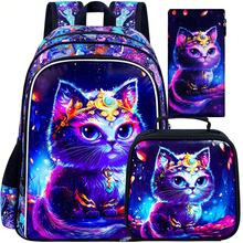 3PCS Cat Backpack For Girls, 16" Kids Reflective Backpacks For Elementary Preschool, Girl Bookbag With Lunch Box - 16UV Backpack - View 10