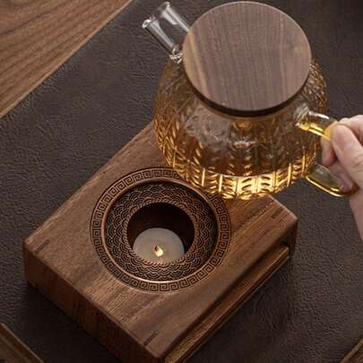 OBOVAY Walnut Wood Tea Pot Warmer, Decorative Waterproof Candle Heating Base, Suitable For Gongfu Coffee & Tea, Desktop Home Hotel Restaurant Gift, Mother's Day Gift. Tea Pot Warmer