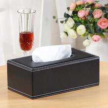 Black Marble Texture PU Leather Tissue Box, White Stitching Rectangular Tissue Dispenser, Modern Bathroom Storage Decor, Car/Office Desk Tissue Box Set, Luxury Faux Leather Napkin Holder - Black and White - View 6