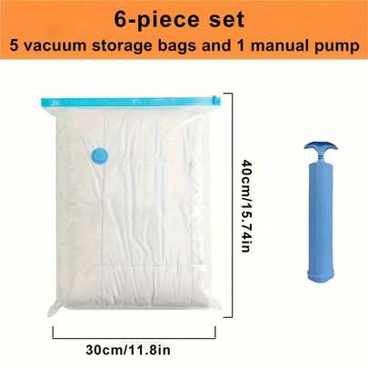 6pcs Space Saving Vacuum Seal Storage Bags (Small, Medium, Large) - Compression Storage Solution For Clothes, Bedding, Blankets, Duvets And Pillows - Made Of PE Material With Blue Zipper Closure, Suitable For Home Organization, Bedroom Essentials | Compact Organizer | Durable Zipper Closure, Clothes Storage
