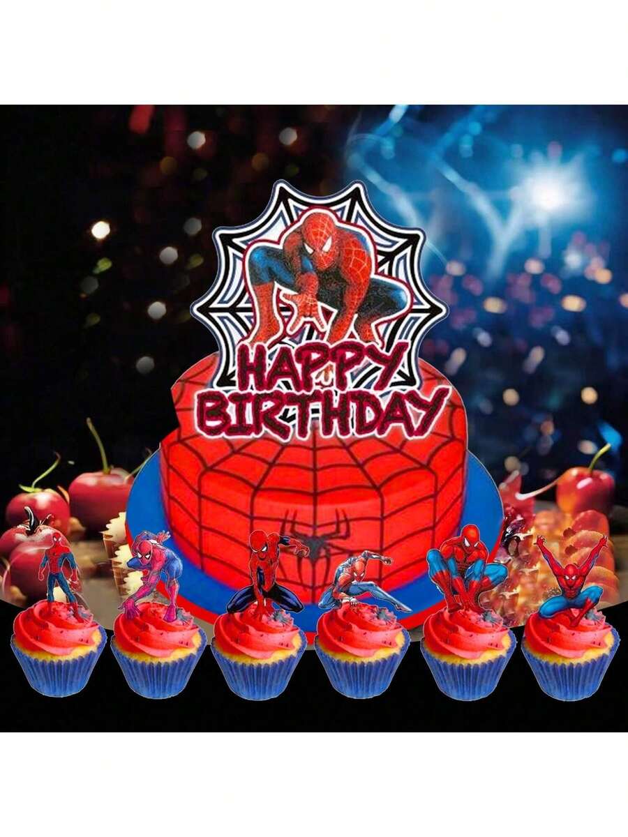 Disney Bộ 13 món trang trí bánh sinh nhật chủ đề Người Nhện, trang trí tiệc sinh nhật gia đình, que trang trí bánh Giáng sinh. - Nhiều màu - Xem 1