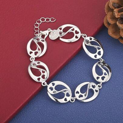 精美925纯银镀层镂空心形手链，女士时尚婚礼配饰及珠宝