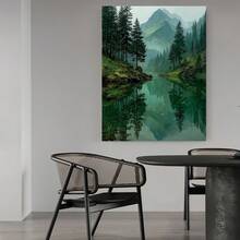 Framed 2D Plano, 2D Plano, 2D Plano 1 pieza, Enmarcado,  Paisaje de acuarela verde sereno, Impresión en lienzo, Representación abstracta de un lago y montañas en un estilo de pintura al óleo retro - 3G703G1490 - Enmarcado - Ver 5