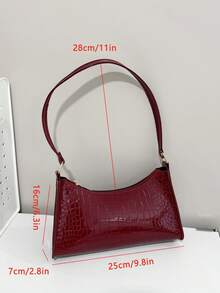 Bolso de hombro de mujer de unicolor con relieve geométrico, cierre con cremallera, estilo vintage casual y resistente al agua, adecuado para mujeres, trabajadoras de oficina, estudiantes y uso empresarial - Burdeos - Ver 9