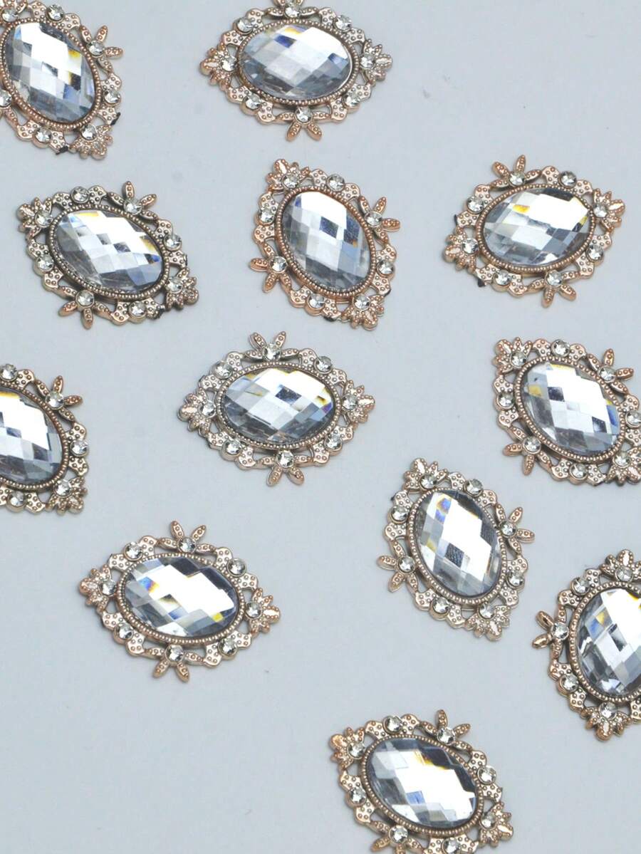 50pcs Mixed Color Oval Crystal Stones & Faux Pearl Decor, DIY Jewelry Making Supplies For Home Textile & Apparel - Transparent - View 1