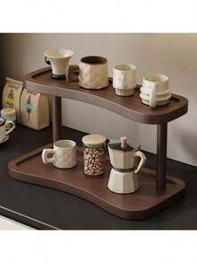 2 Tier Walnut Countertop Organizer, Elegant Storage Shelf For Cosmetics, Fragrances And Skincare, Perfect For Bathrooms, Kitchens And Desks With Separate Enclosed Storage Shelves - View 1