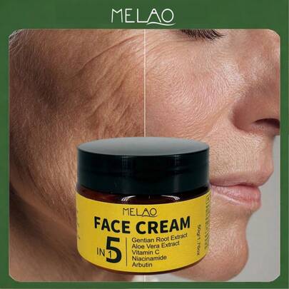  5-In-1 Face Cream, MELAO Face Cream, Containing Gentian Root, Aloe Vera, Vitamin C, Niacinamide And Bearberry Extract, Moisturizing, Brightening, Evens Skin Tone, Fades Spots, Suitable For All Skin Types, 50g/1.76oz