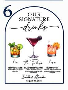 1 pieza Menú de cócteles personalizado e impreso, cartel de bar de boda para bebidas insignia, letreros de bebidas de él y ella, arco de acrílico con UV, perfecto para la decoración de la recepción - Tablero de exhibición de copas de vino para bodas F-Wedding - Ver 19