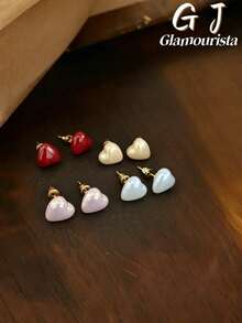 4 paires de boucles d'oreilles à tige cœur personnalisées mode polyvalentes et mignonnes avec faux perles, convenant pour le port quotidien, les festivals et les sorties pour les femmes - Ensemble de quatre pièces en forme de cœur - Voir 1