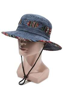 Mũ chống nắng mùa hè unisex, mũ denim chống nắng, mũ rộng vành câu cá dành cho nam (vị trí nút và họa tiết vải ngẫu nhiên) - A - Xem 4