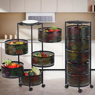 6 Tier Kitchen Rotating Storage Trolley Cart Utility Vegetable Mobile Shelf Kcsi