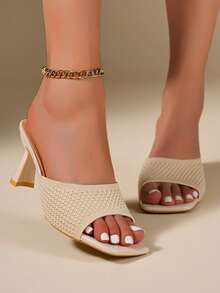 Giày sandal cao gót nữ, sandal thanh lịch dành cho phái nữ, giày cao gót thoáng khí, giày cao gót màu be, sandal mùa hè thời trang cho nữ. - Màu be - Xem 2