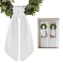 2 Pcs Scalloped Wreath Sash For Front Door Ruffle Wreath Ribbon For Yard Porch Garland Home Decor(White) - Trắng - Xem 8