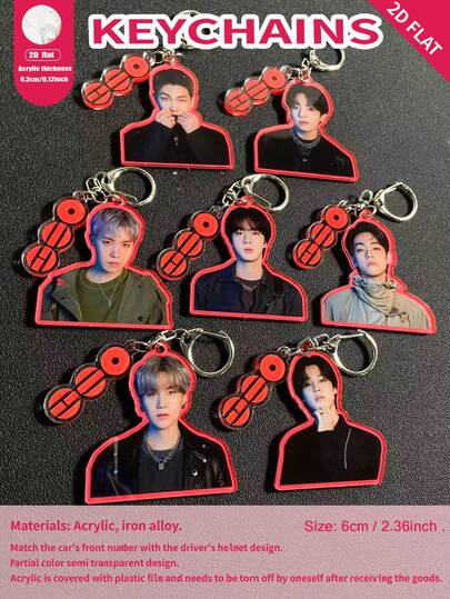 K-Pop风格，RM，JIN，J-HOPE，JIMIN，V，JUNG/KOOK，防弹少年团，ARMY，ARIRANG，亚克力钥匙扣吊坠，个性化汽车/卡片/包包挂饰，男女皆宜，圣诞节，万圣节，节日礼物。