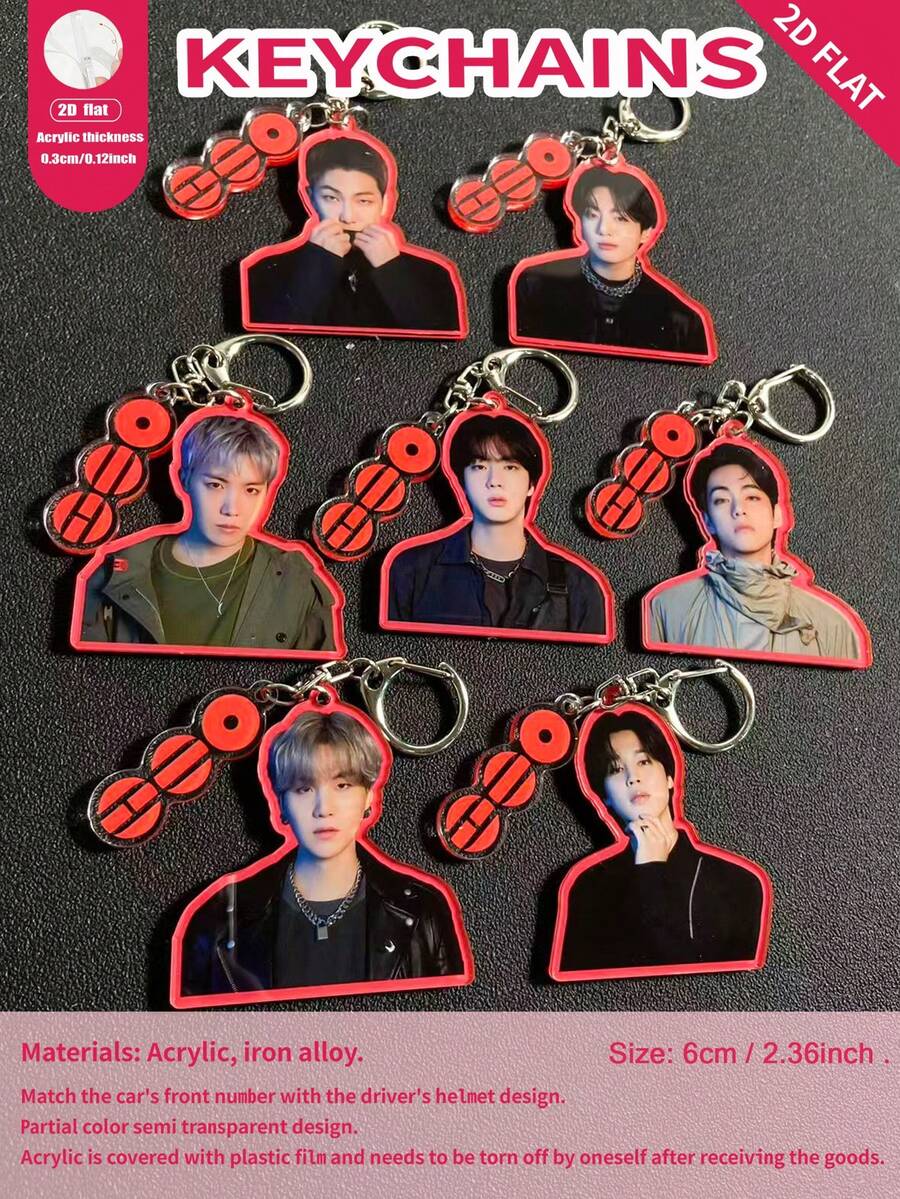 K-Pop风格，RM，JIN，J-HOPE，JIMIN，V，JUNG/KOOK，防弹少年团，ARMY，ARIRANG，亚克力钥匙扣吊坠，个性化汽车/卡片/包包挂饰，男女皆宜，圣诞节，万圣节，节日礼物。 - 彩色 - 查看 1