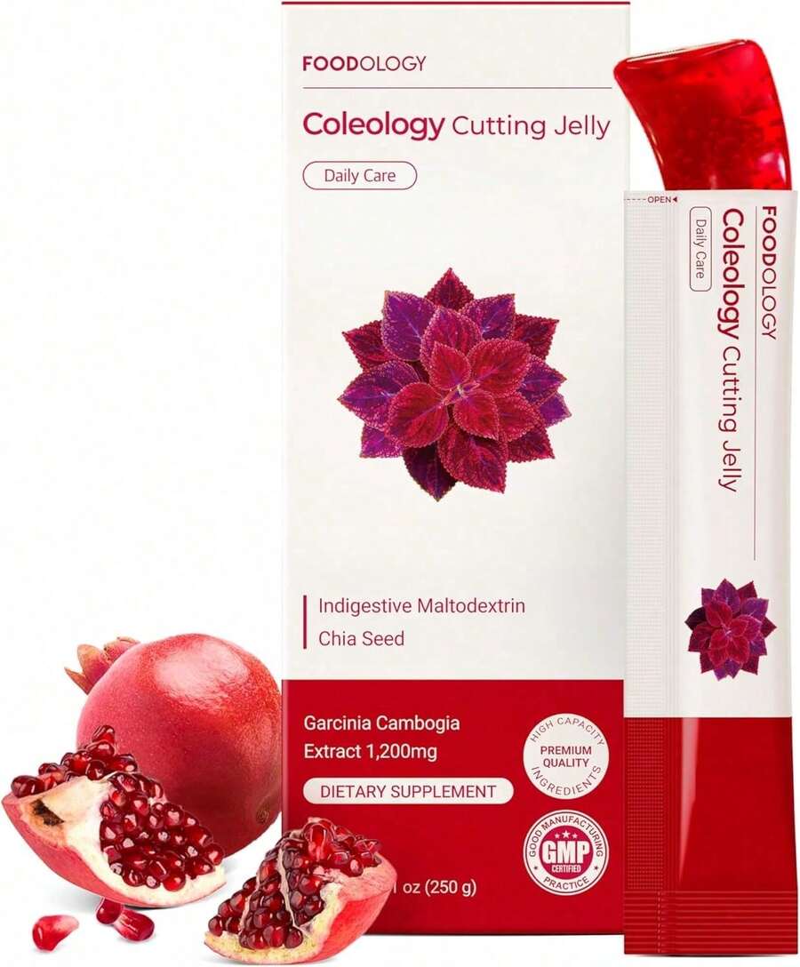 FOODOLOGY Coleology Cutting Stick Jelly (Pomegranate) – Dietary Fiber Supplement For Healthy Weight Management, Chia Seeds & Garcinia Cambogia, Korean Beauty With Collagen – 10 Sticks - 石榴 - 查看 1